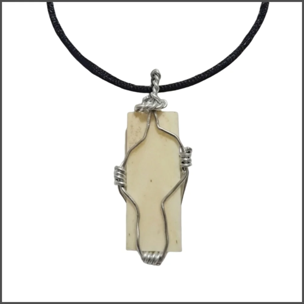 Rectangular Faux Marble Hand-Wired Pendant with Adjustable Rope Necklace